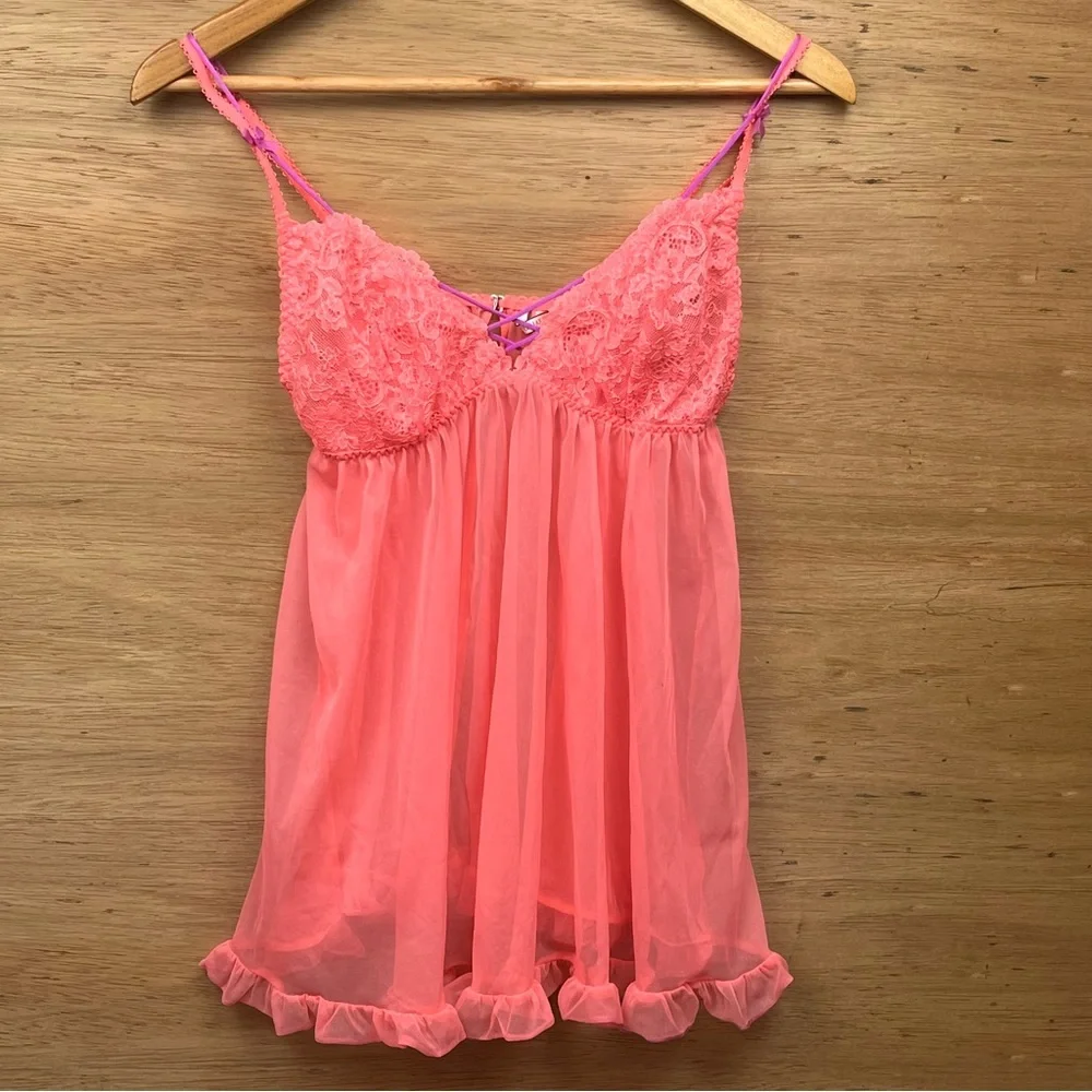 Victoria’s Secret baby doll color neon‎ size medium used - Picture 2 of 9